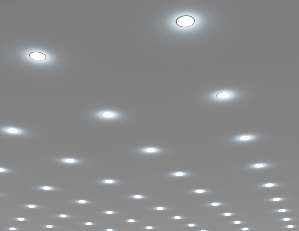 Recessed,Ceiling,Lights,In,A,White,Stretch,Ceiling.